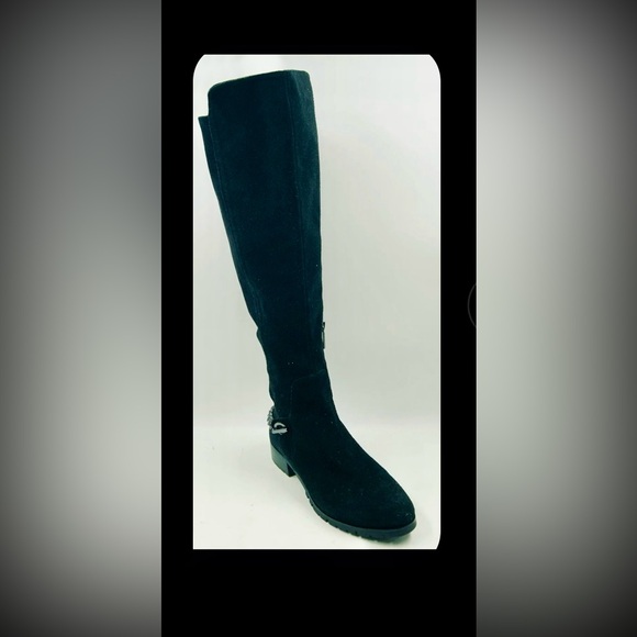 KARL LAGERFELD PARIS, Shay Chain-Trim Suede Knee-High Boots, Sz 9, Worn Once - Picture 5 of 11